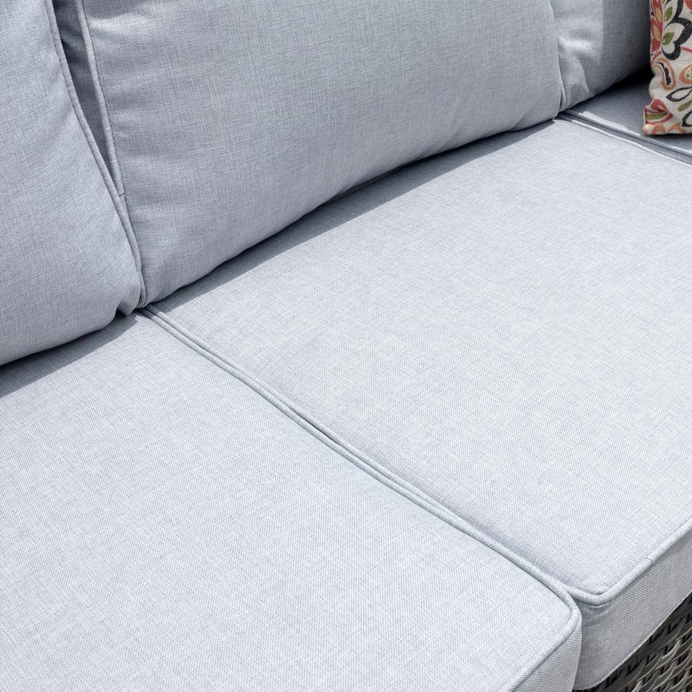 Gray Wicker Sectional Sofa Set with Swivel Rocking Chairs