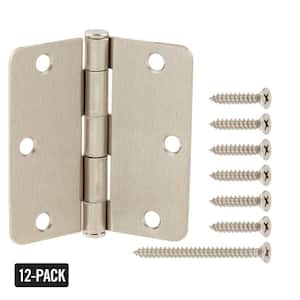 3-1/2 in. x 1/4 in. Radius Satin Nickel Squeak-Free Door Hinge (12-Pack)