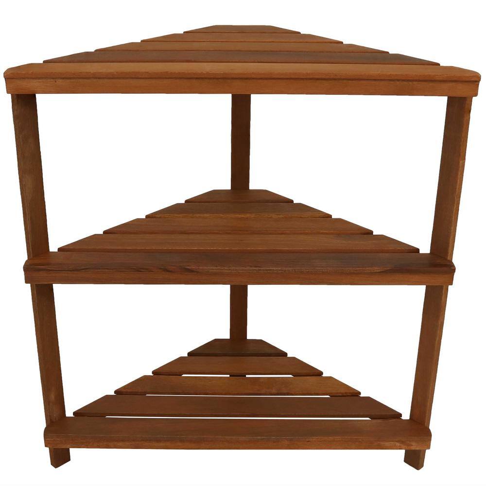 Sunnydaze Brown Meranti Wood 3-Tier Corner Plant Stand