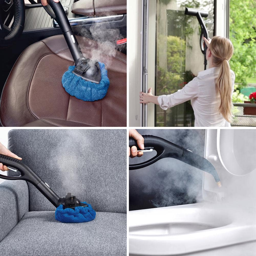 Compact White Handheld Steam Cleaner with Brass Brush