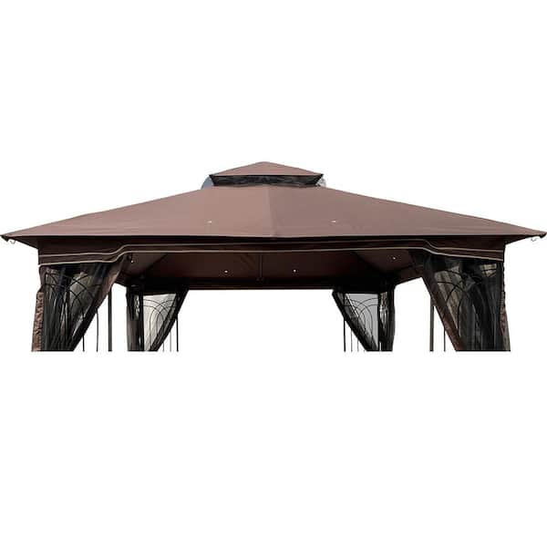 10 ft. x 10 ft. Patio Double Roof Gazebo Replacement Canopy, Top Fabric Only, Brown