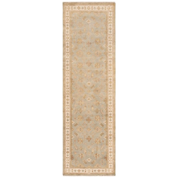 Oushak 3 ft. x 10 ft. Soft Green/Ivory Oriental Runner Rug