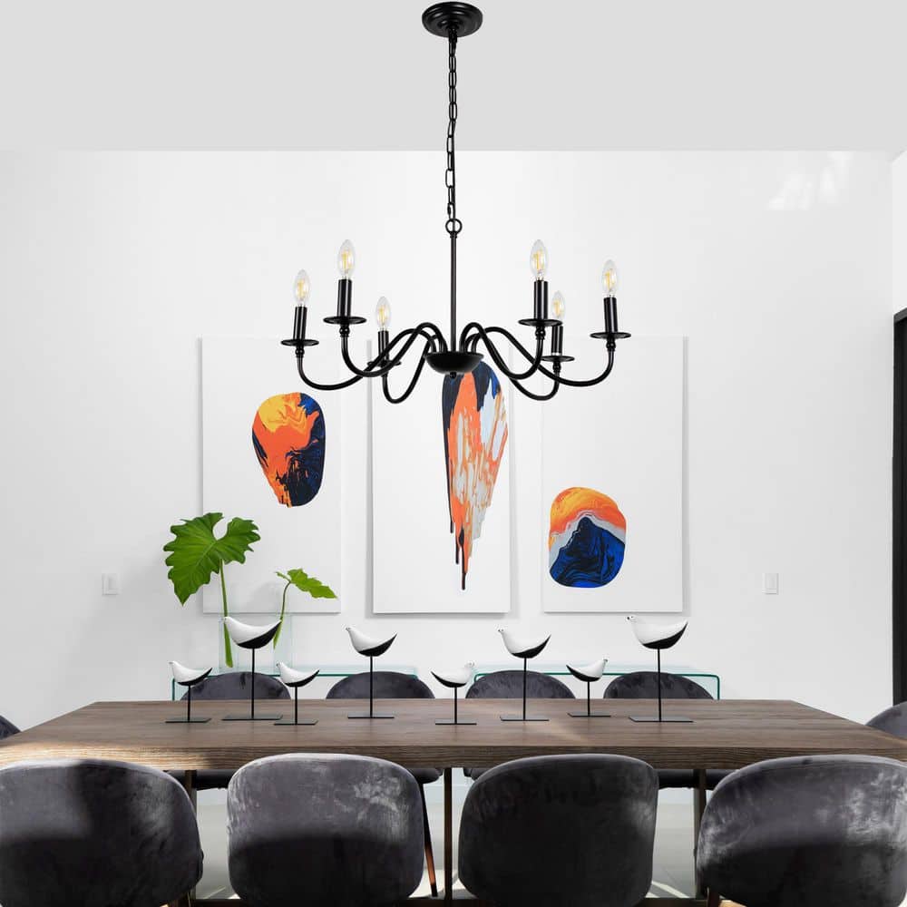 Black Metal 6-Light Candle Style Chandelier