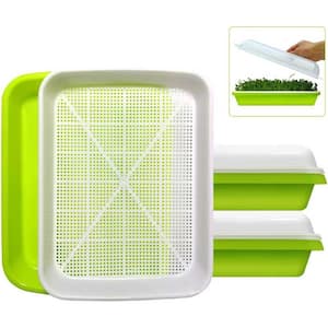 2-Pack Seed Sprouter Tray BPA Free PP Soil-Free Large Capacity Wheatgrass Grower Kit with Lid Green