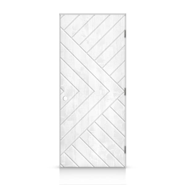 CALHOME 26 in. x 80 in. Chevron Arrow Left-Handed Hollow-Core White Stained Pine Wood Single Prehung Interior Door