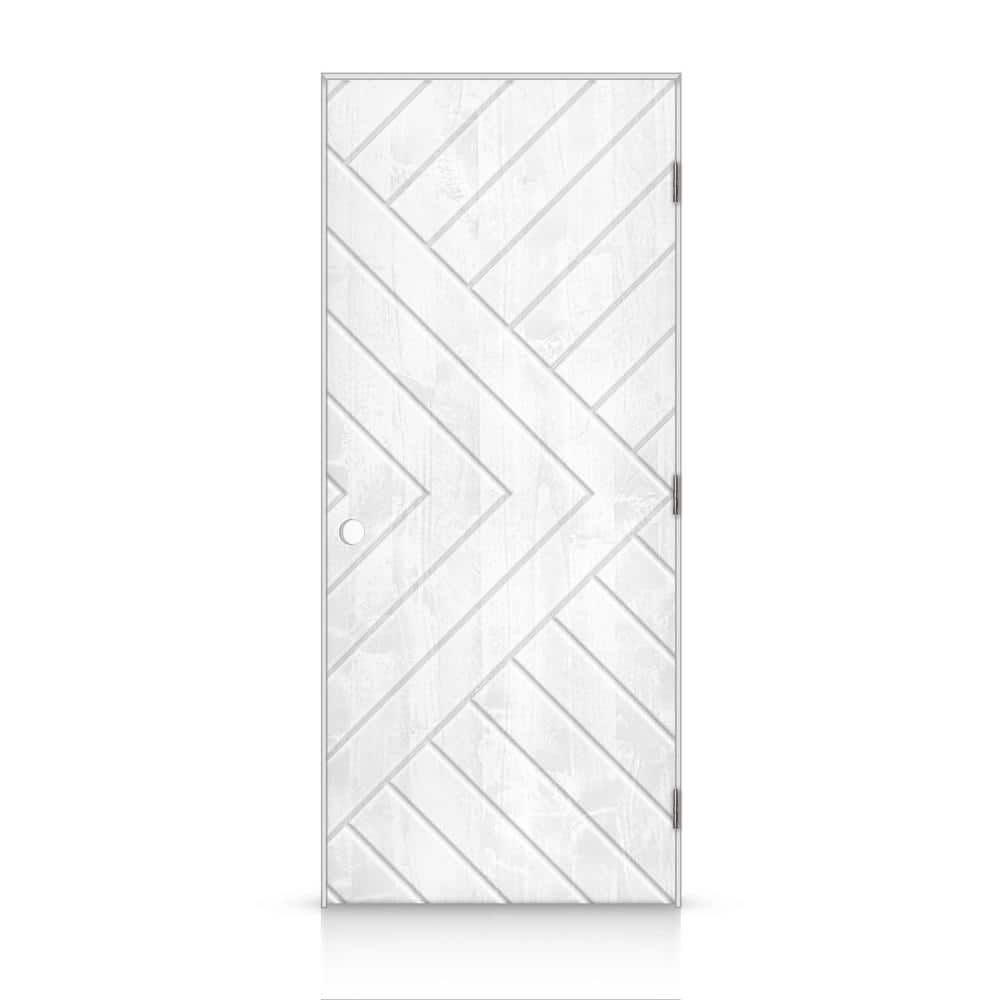 34 in. x 80 in. Chevron Arrow Left-Handed Hollow-Core White Stained Pine Wood Single Prehung Interior Door price history on PriceWatchPro