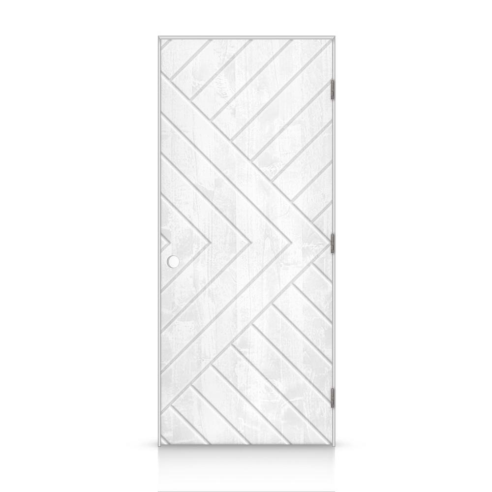 28 in. x 84 in. Chevron Arrow Left-Handed Hollow-Core White Stained Pine Wood Single Prehung Interior Door price history on PriceWatchPro