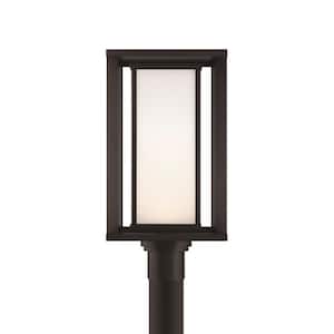 Paxton Black Integrated LED Outdoor Post with White Panel Glass Shade