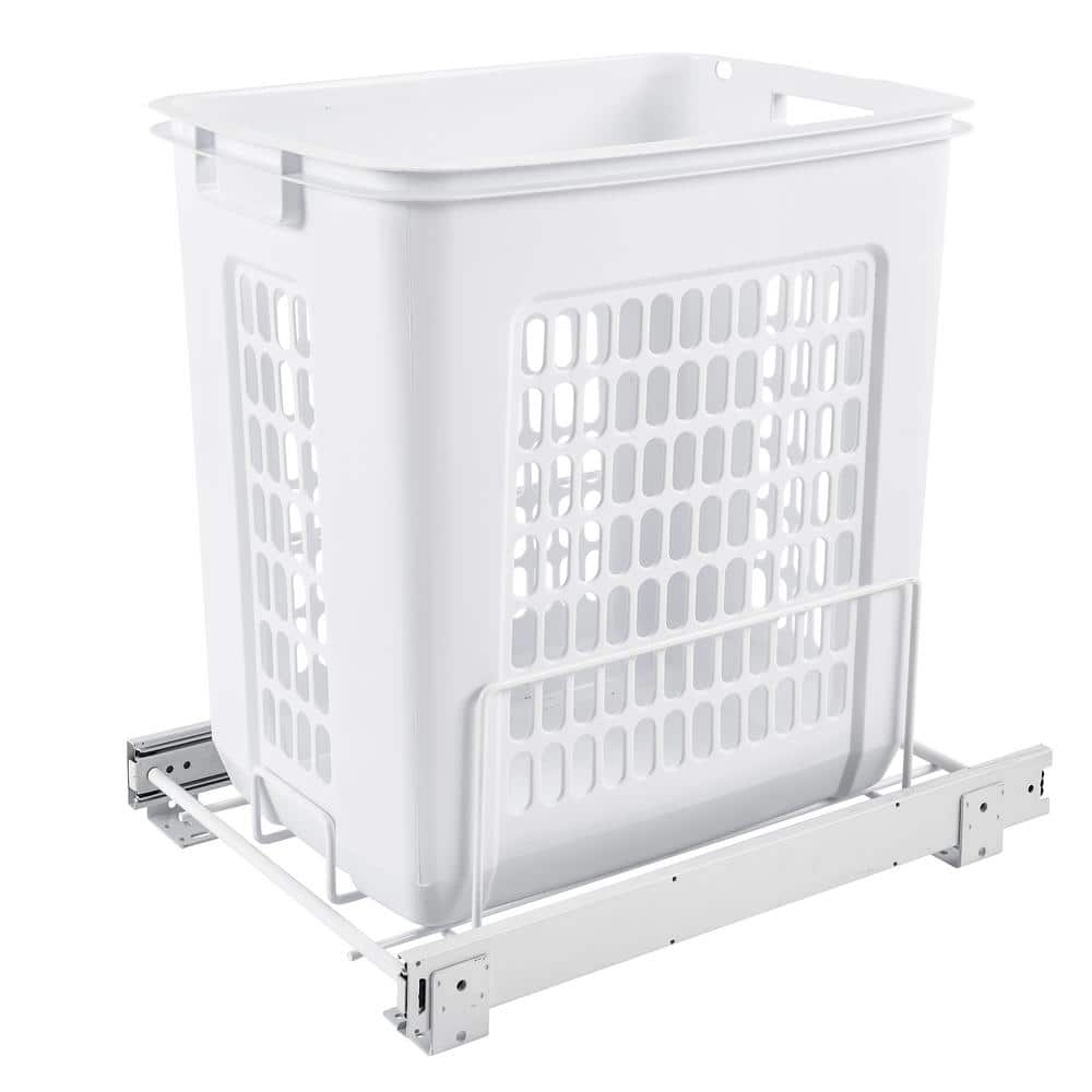 White Polymer Pullout Laundry Hamper with Full Extension Slides