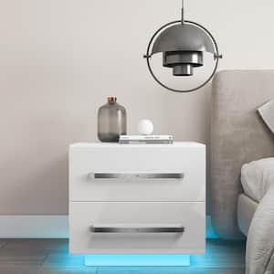 2-Drawer RGB LED White Nightstand 19.7 in. H x 21.7 in. W x 14.6 in. D