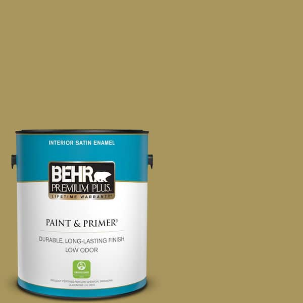 BEHR PREMIUM PLUS 1 gal. #370F-6 Mossy Rock Satin Enamel Low Odor Interior Paint & Primer