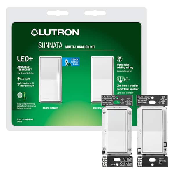 Lutron Sunnata LED+ Dimmer Switch and Accessory Switch 3 Way Kit, for Dimmable LED Bulbs, 150-Watt, White (STCL-153MRH-WH)