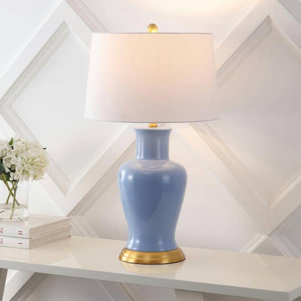 Julian 29 in. Traditional Classic Ceramic Urn LED Table Lamp, Blue