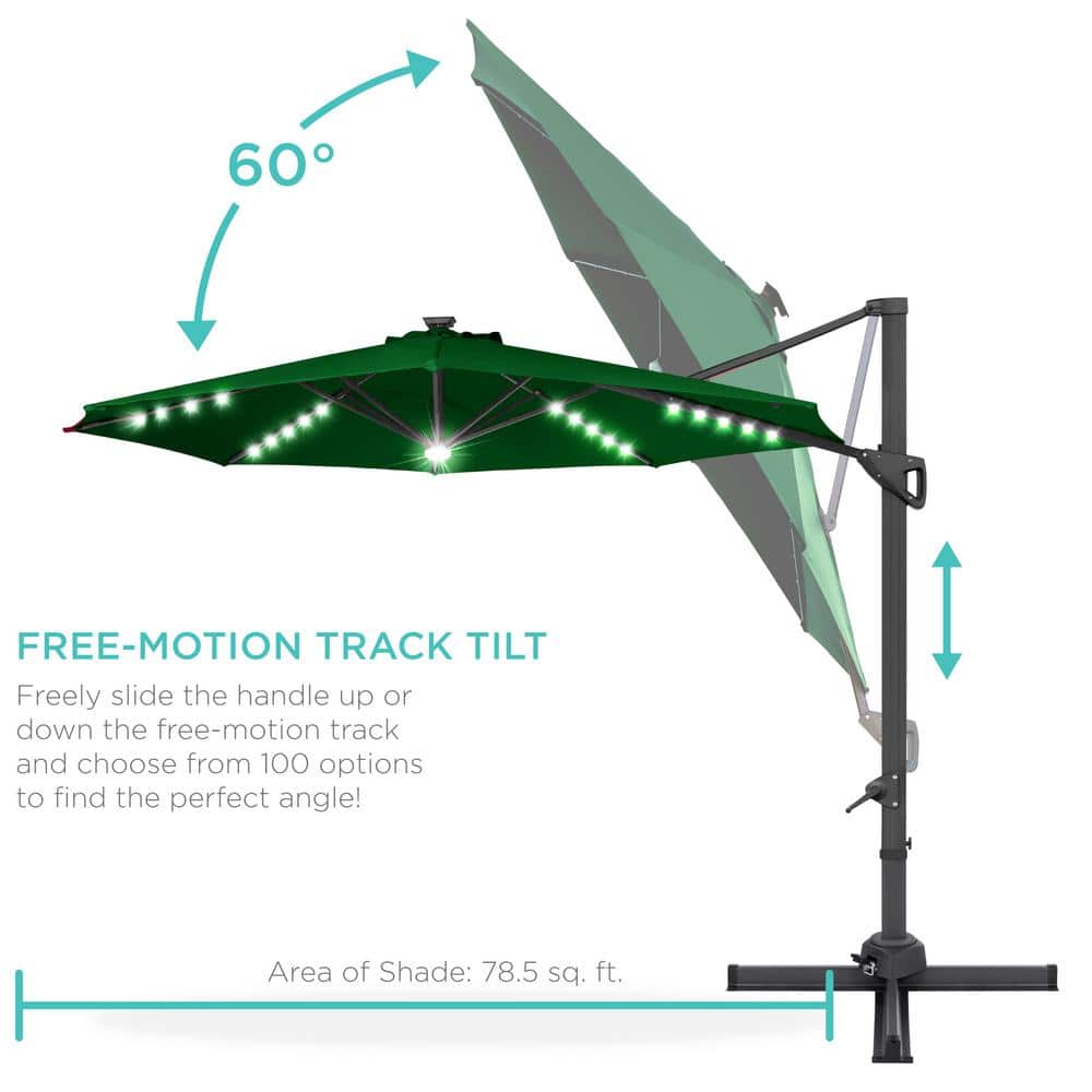 10ft Green Octagon Market Umbrella with Black Steel Pole and LED Lights