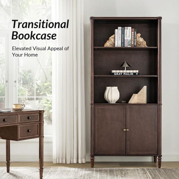 Roland 76 in. Tall Auburn Wood 5-Shelf Storage Bookcase with Cable Management