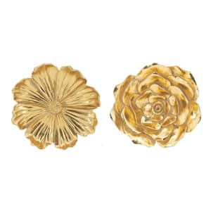 Dazzle 11 and 12 in. Gold Stoneware 3-D Floral Hanging Wall Accent (Set of 2)