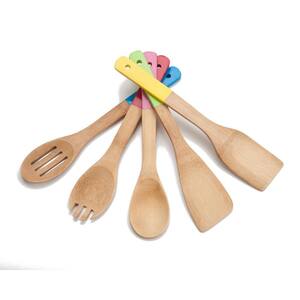 5-Piece Bamboo Utensil Set with Colored Handles