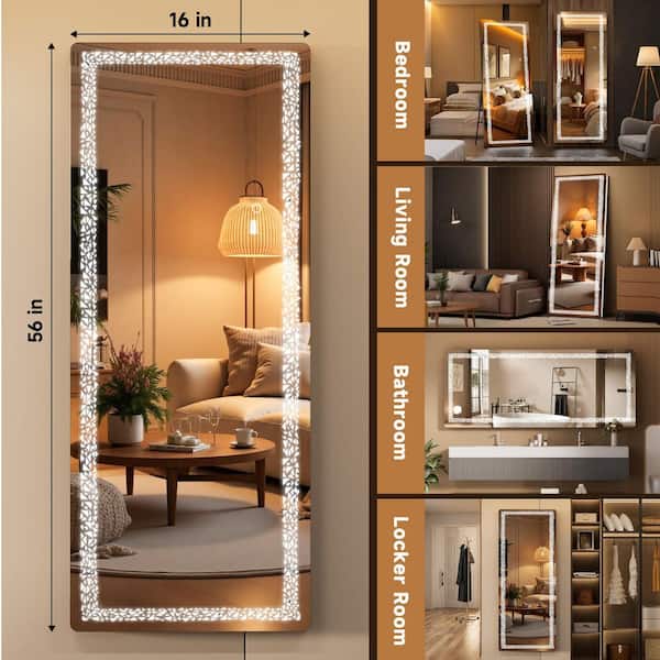 Vosuja 16 in. W x 56 in. H LED Full-Length White Frame Mirror with