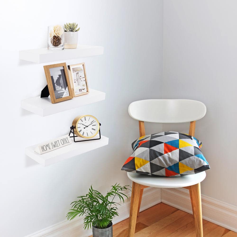 Elegant White Floating Mantel Wall Shelf Set