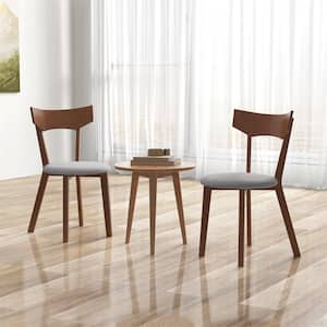 Walnut Wooden Kitchen Dining Chair with Curved Back Grey Cushioned Seat Mid Century Modern Side Chairs Set of 4