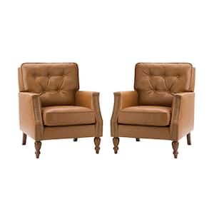 Hunfried Camel Vegan Leather Armchair with Solid Wood Legs (Set of 2)
