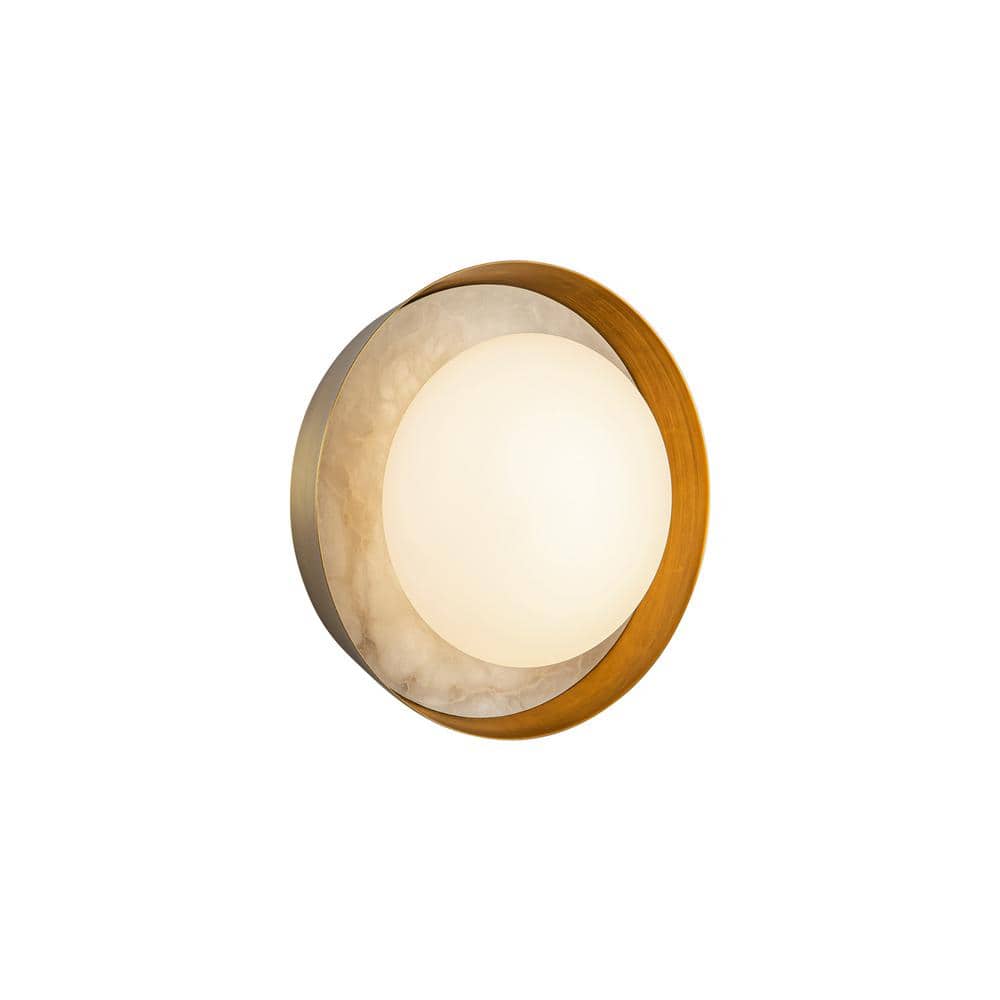 Vintage Brass Alabaster Dimmable Round Bath Sconce