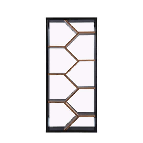 - 9-shelf in. Home Geometric Depot with 69 The Walnut Faux Wood Design America IDI-192376 Bookcase Black/Dark Greta of Furniture Cube