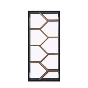 Greta 69 in. Black/Dark Walnut Faux Wood 9-shelf Cube Bookcase with Geometric Design