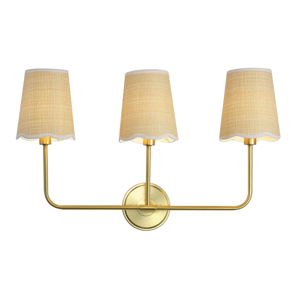 Lila 26.5 in. 3-Light Brown/White/Brass Gold Traditional Coastal Scalloped Fabric Shade/Metal LED Vanity Light price history on PriceWatchPro