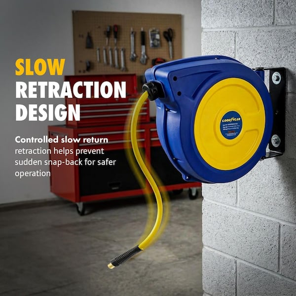 3/8 in. x 50 ft. Slow Retraction Air Hose Reel Hybrid Polymer Hose Red