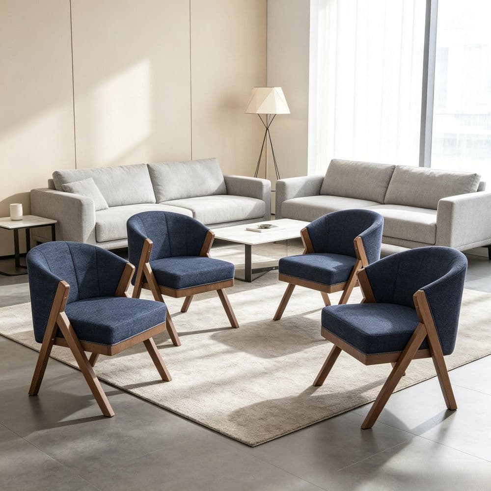 Blue Chenille Upholstered Barrel Accent Arm Chair with Plush Cushion and Wood Frame for Living Room Bedroom (Set of 4) price history on PriceWatchPro