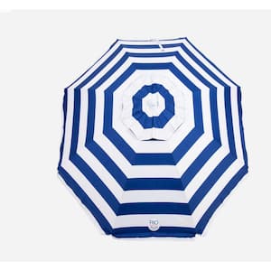 6 ft. Steel Tilt and Sand Anchored Beach Umbrella in Blue and White Stipes