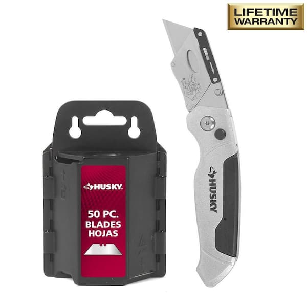 Husky Pro Folding Utility Knife With 50 Blades and Dispenser