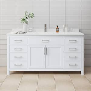 Beckett 66 in. W x 22 in. D Single Vanity in White with Cultured Marble Vanity Top in Carrara with White Basin