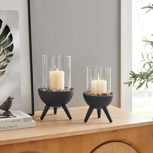 DANYA B Molta Modern Black, Clear Metal Bold Pedestal and Glass