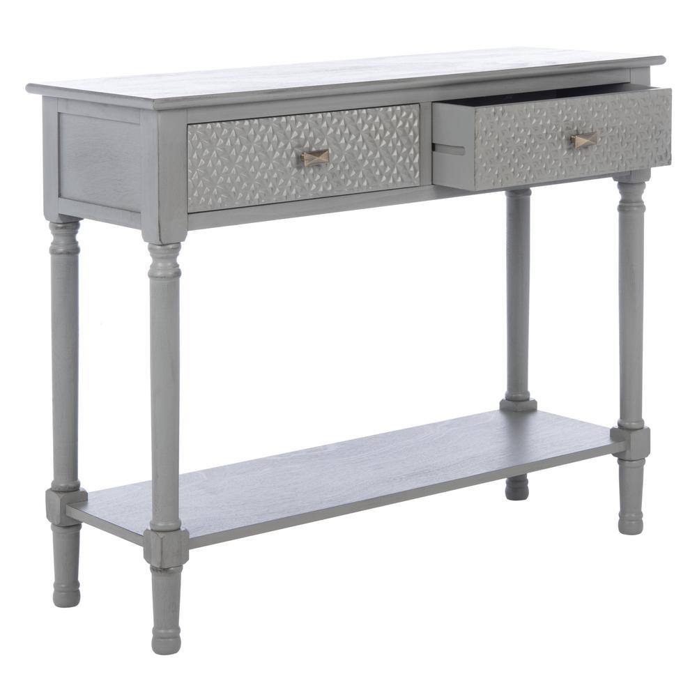 Distressed Gray Wood and Metal Console Table with Storage