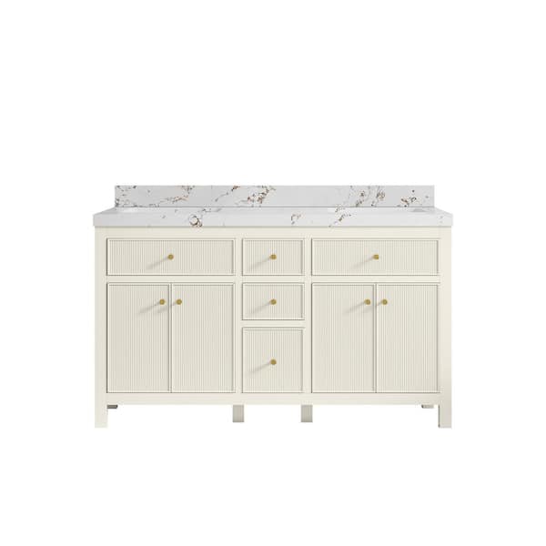 Willow Collections Sonoma 60 in. Double Sink Freestanding Alabaster Bath Vanity with Viola Brown Qt. Top Unassembled