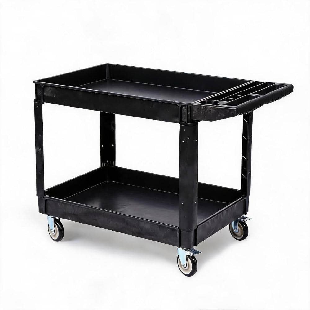 46x25x33.5 in. Black Utility Cart 2-Tier 550 Lbs Capacity Service Cart with Deep Shelves & Locking Casters