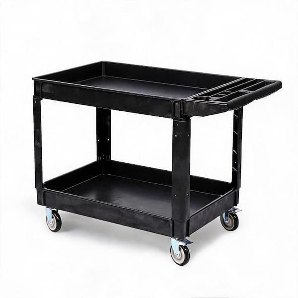 46x25x33.5 in. Black Utility Cart 2-Tier 550 Lbs Capacity Service Cart with Deep Shelves & Locking Casters