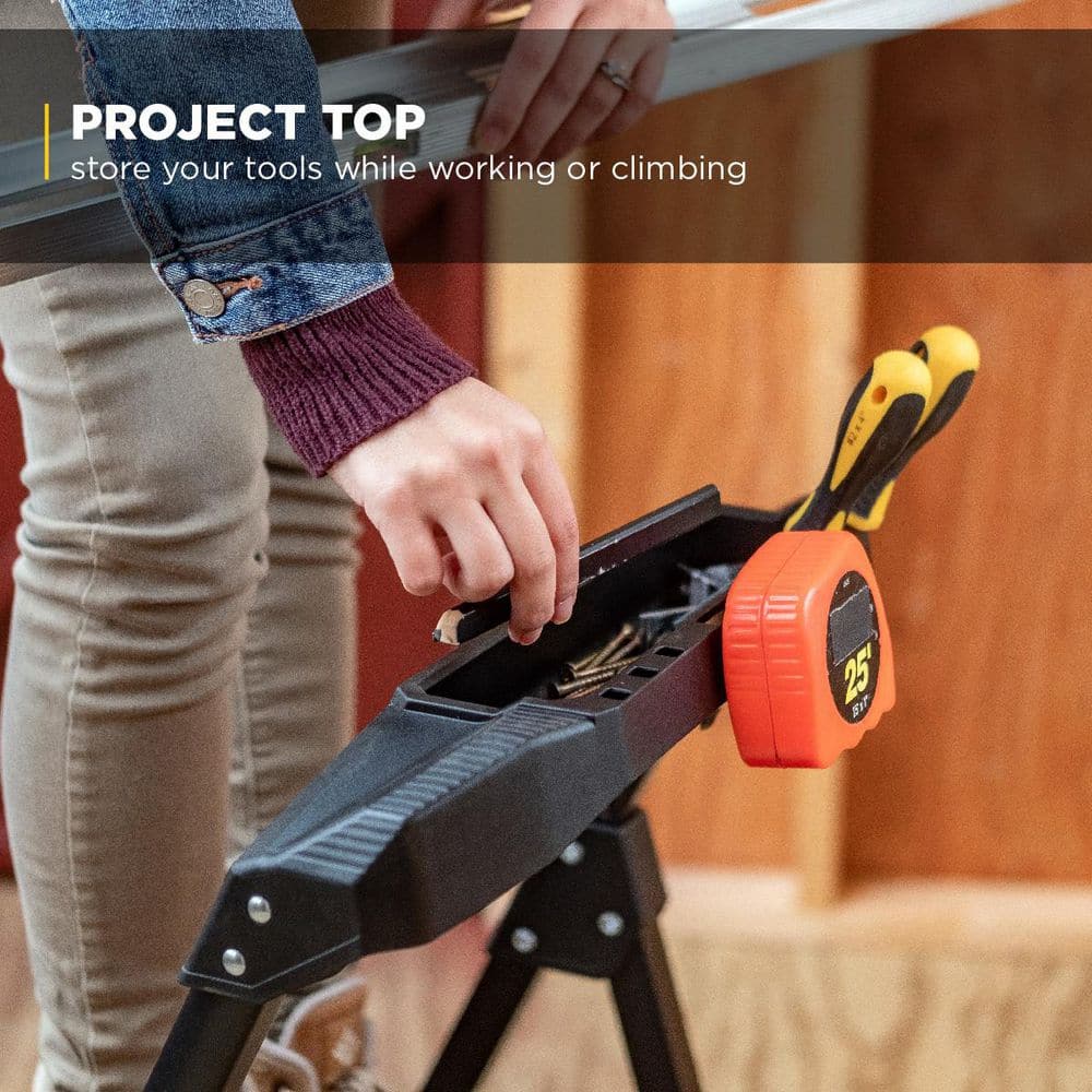 3-Step Black Steel Step Stool with Non-Slip Treads