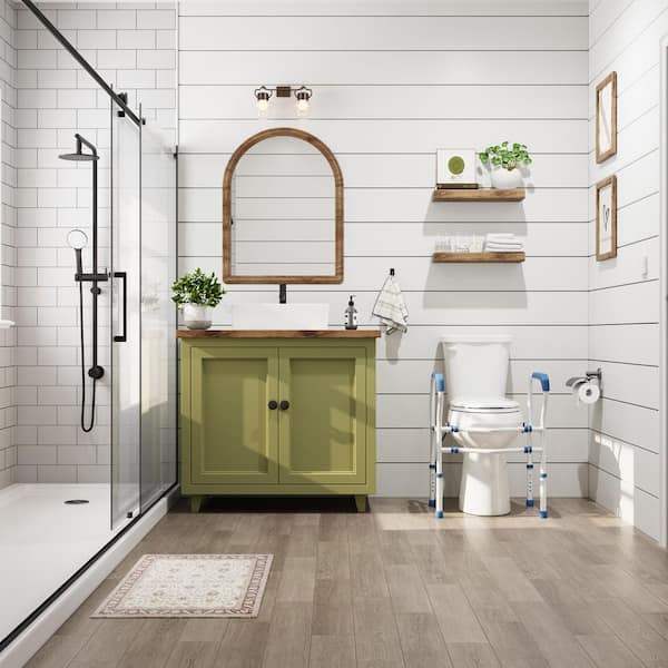 21 in. Extra Tall 2-Pieces 1.28 GPF Single Flush Elongated Toilet in White Seat Included w/ 30.31 in. Toilet Safety Rail