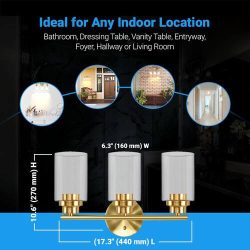 6 in. 3-Light Gold Vanity Light Indoor Wall Sconce (2-Pack) Lighting