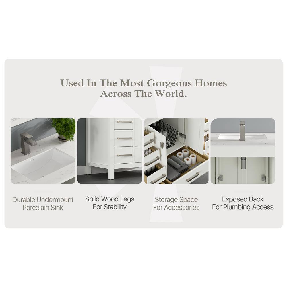 42" White Carrara Marble Single Bathroom Vanity