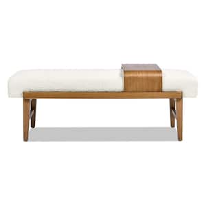 Billie Ivory White Boucle Modern Telephone Dining Bench with Sliding Shelf 52 in.