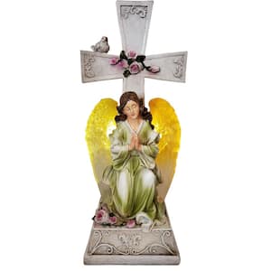 Solar 11 in. Peaceful Angel with Cross with Lighted Wings