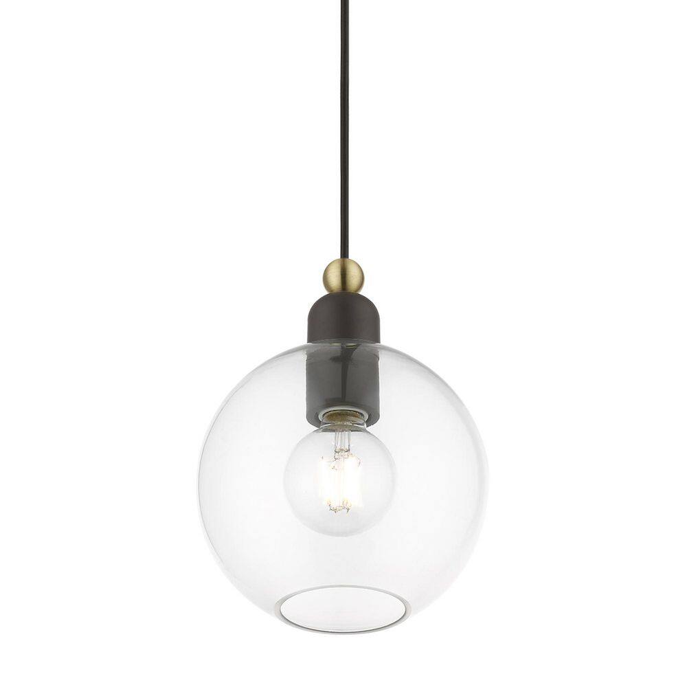 Mini Globe Pendant in Bronze/Antique Brass with Clear Glass Shade