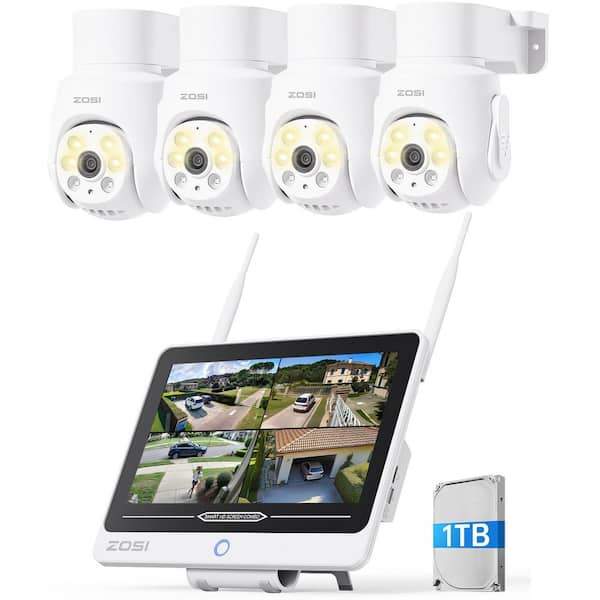 8-Channel 5MP Wi-Fi 6 1TB NVR Security Camera System with 4 360° Pan Tilt Wired Outdoor Cameras and 12 in. Screen