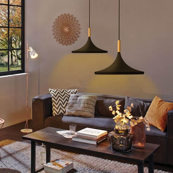 1-Light Industrial Farmhouse Matte Black Hanging Kitchen Island Pendant Light with Metal Shade