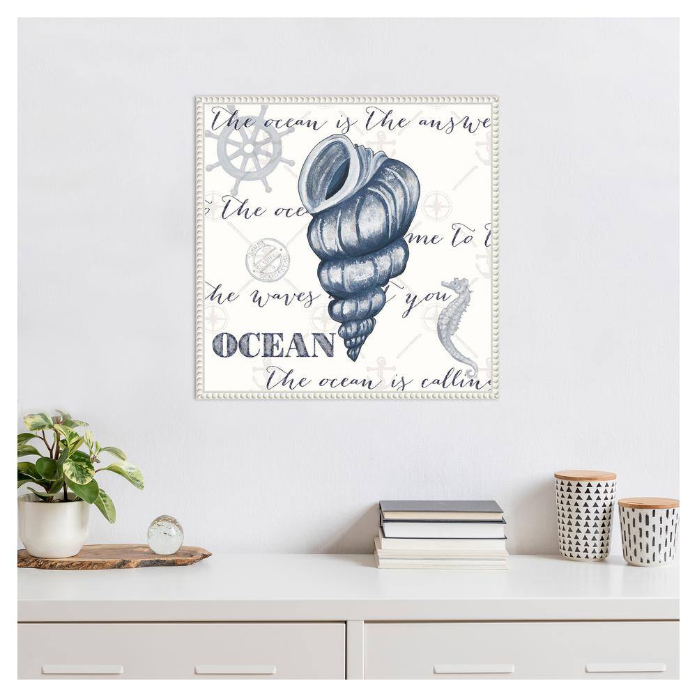 Indigo Ocean Treasures I Coastal Canvas Wall Art with White Frame