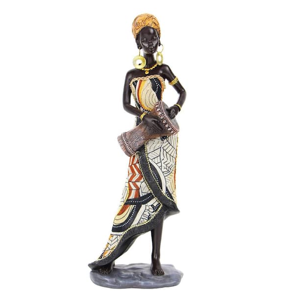 African Carved Wood Figure of a Woman Two hot Toned Tribal Art